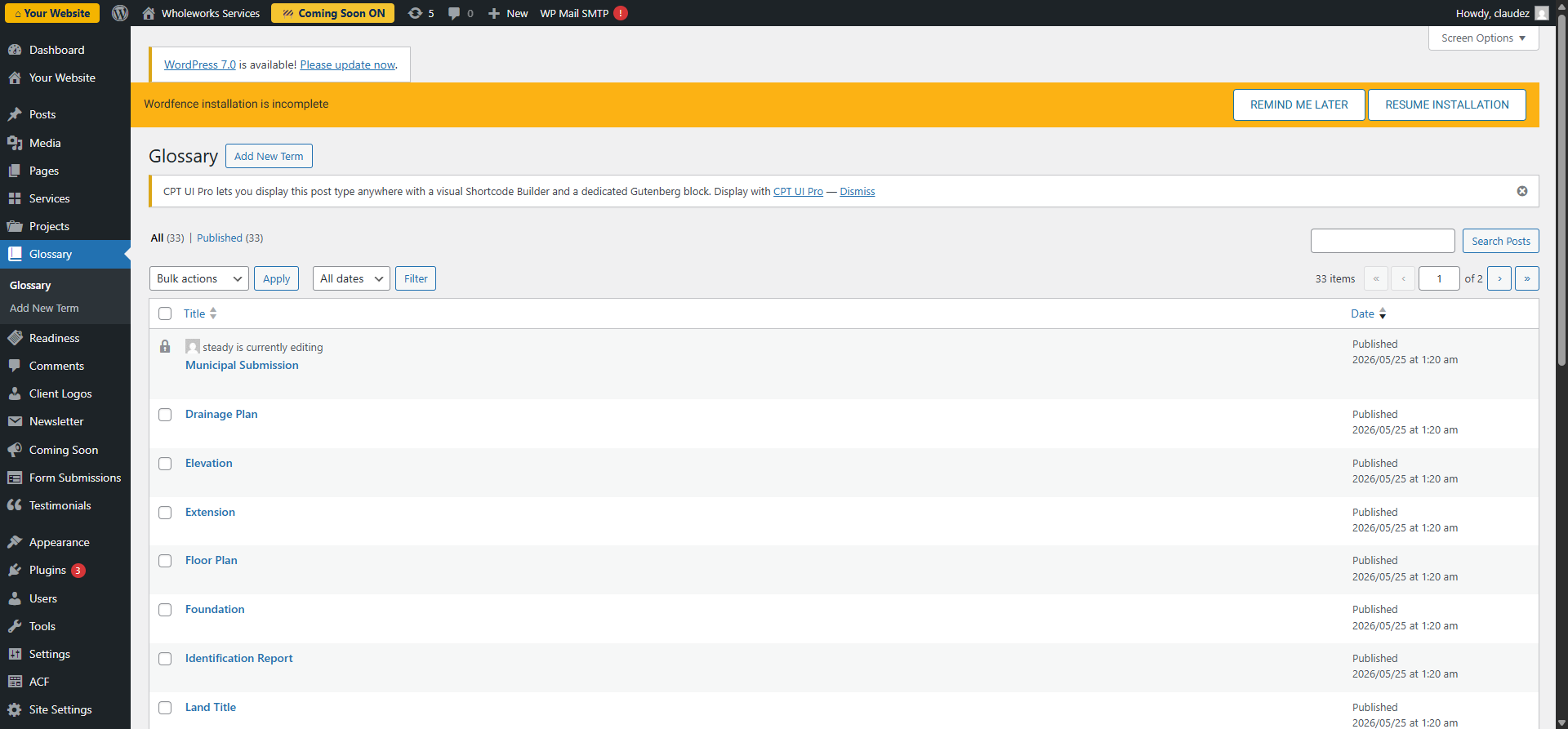 Screenshot: Glossary terms