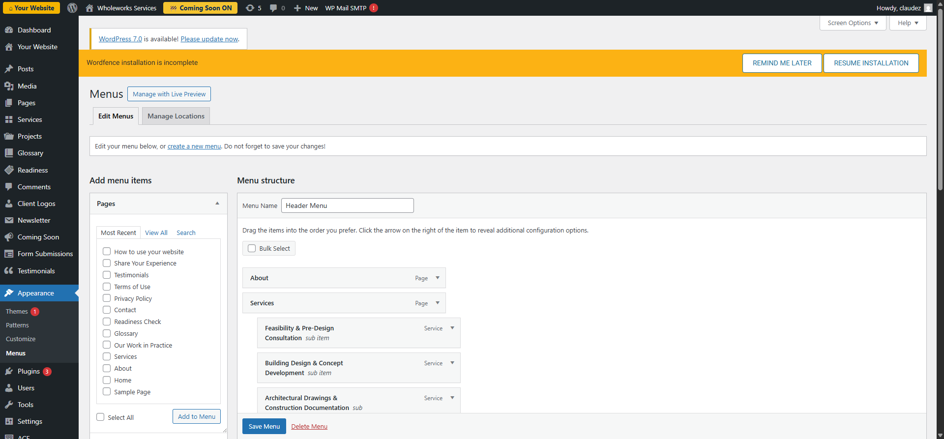 Screenshot: Header menu & mega-menu