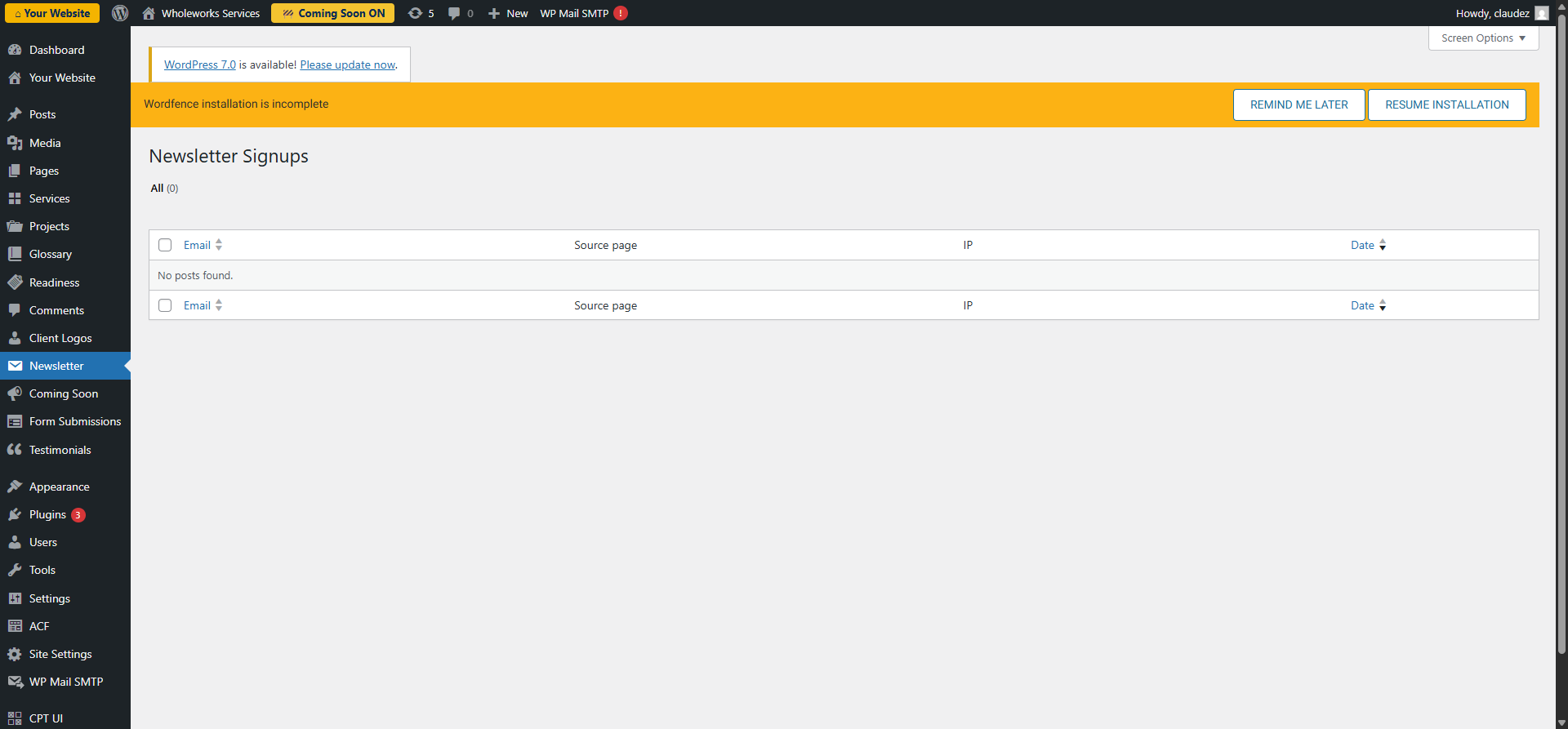 Screenshot: Newsletter signups