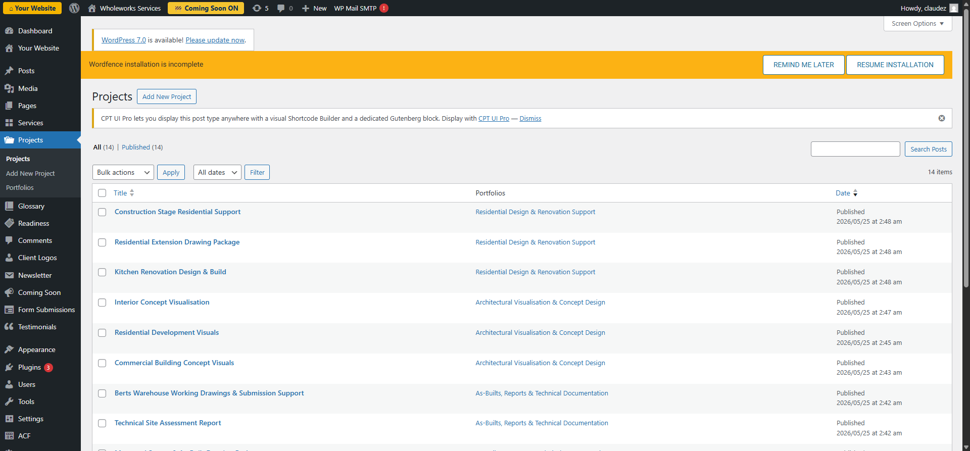 Screenshot: Adding a project & gallery