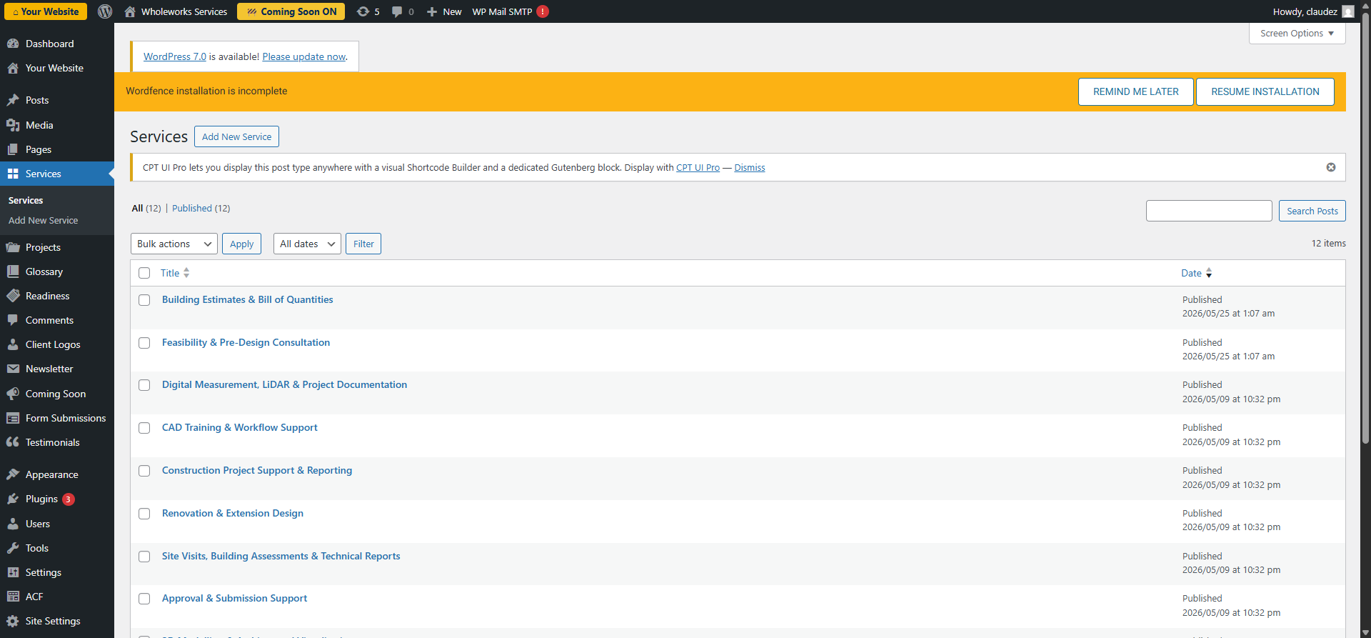 Screenshot: Editing a service